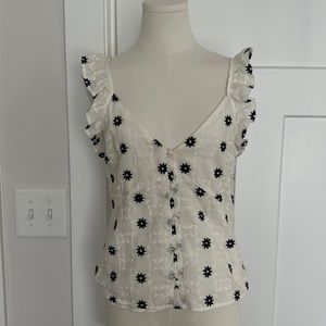 Ruffle Strap Embroidered Tank Top